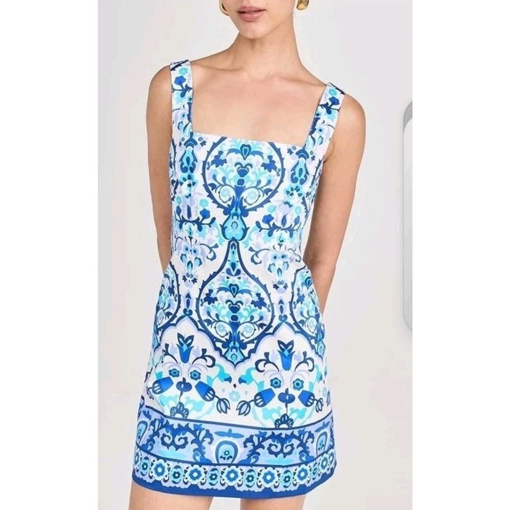 Cara Cara Anna Tank Dress 00 Damask Blue Floral Cotton Resortwear Preppy Beach